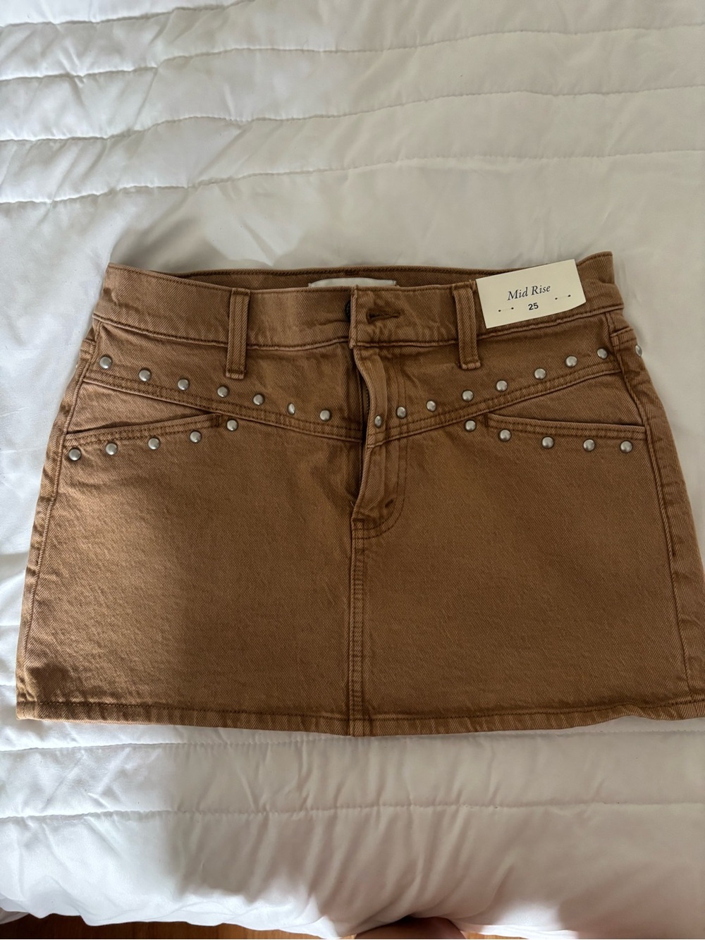 Abercrombie & Fitch Tan Studded Denim Mini Skirt